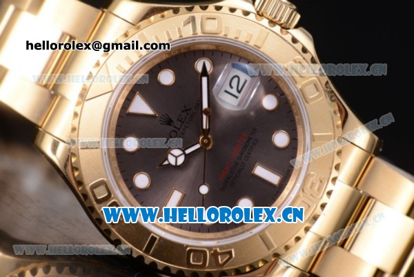 Rolex Yacht-Master 40 Clone Rolex 3135 Automatic Yellow Gold Case/Bracelet with Grey Dial and Dot Markers (BP) - Click Image to Close
